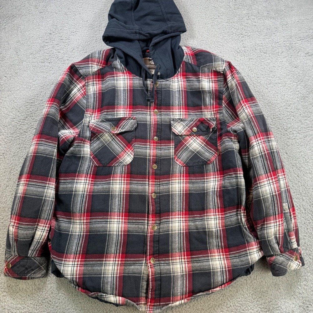 Legendary Outfitters Shacket Mens‎ XXL Plaid Flannel Lined Hooded Shirt Jacket